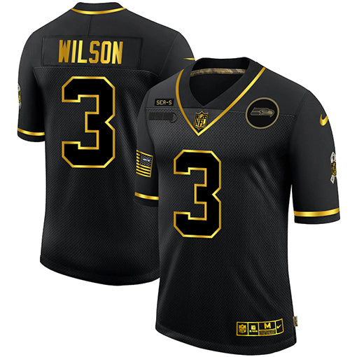 Mens Seattle Seahawks #3 Russell Wilson 2020 Black/Gold Salute To Service Limited Stitched Jersey