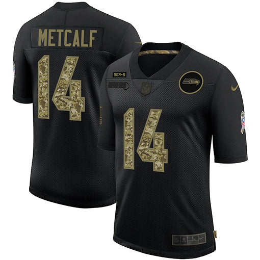 Mens Seattle Seahawks #14 DK Metcalf 2020 Black Camo Salute To Service Limited Stitched Jersey