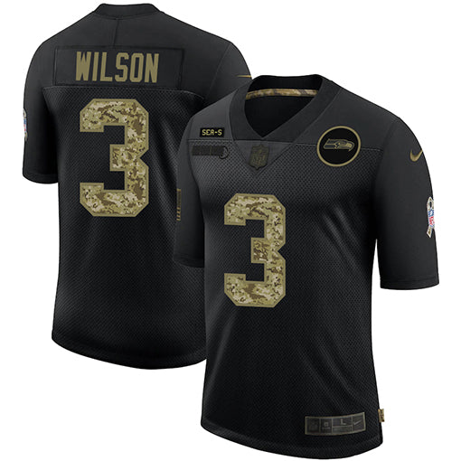 Mens Seattle Seahawks #3 Russell Wilson 2020 Black Camo Salute To Service Limited Stitched Jersey