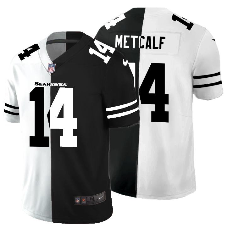 Mens Seattle Seahawks #14 DK Metcalf Black White Split Limited Stitched Jersey