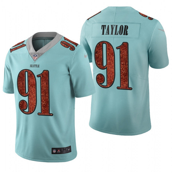 Mens Seattle Seahawks #91 Darrell Taylor Light Blue Vapor Untouchable Limited Stitched NFL Jersey