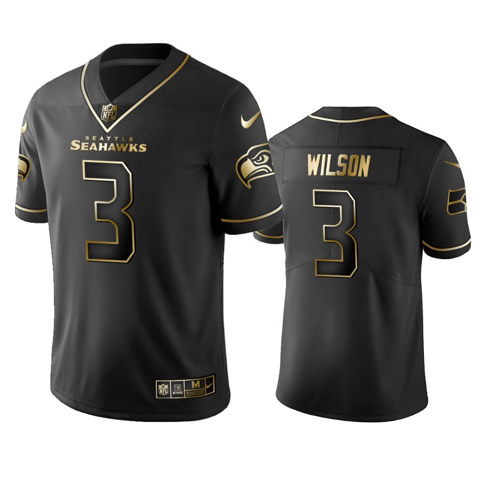 Mens Seattle Seahawks #3 Russell Wilson Black 2019 Golden Edition Limited Stitched NFL Jersey