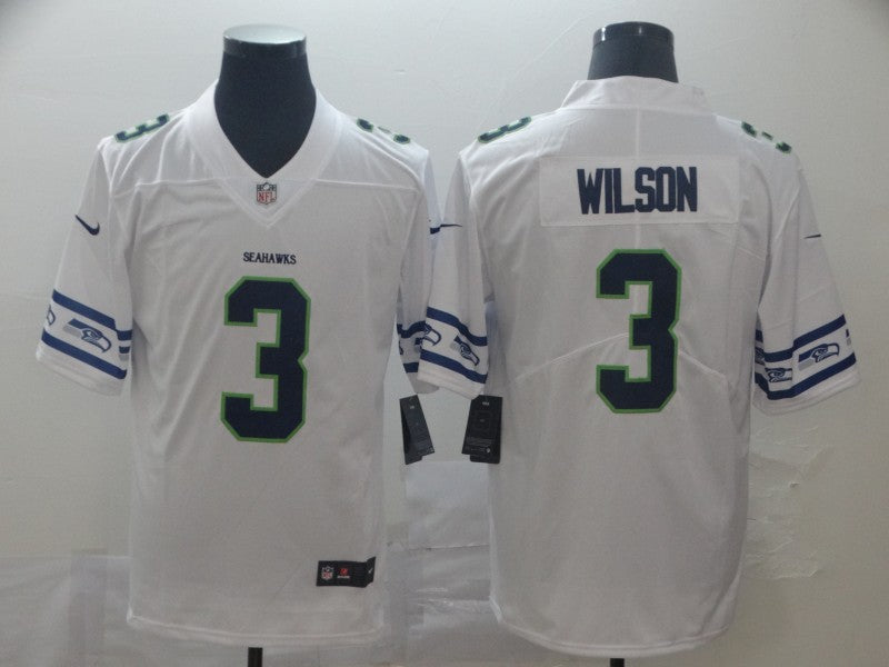 Mens Seattle Seahawks #3 Russell Wilson White Team Logo Limited Stitched NFL Jersey