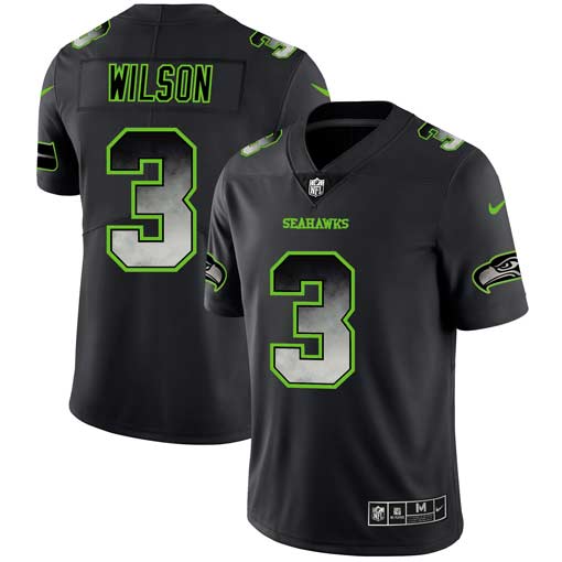 Mens Seattle Seahawks #3 Russell Wilson Black 2019 Smoke Fashion Limited Stitched NFL Jersey