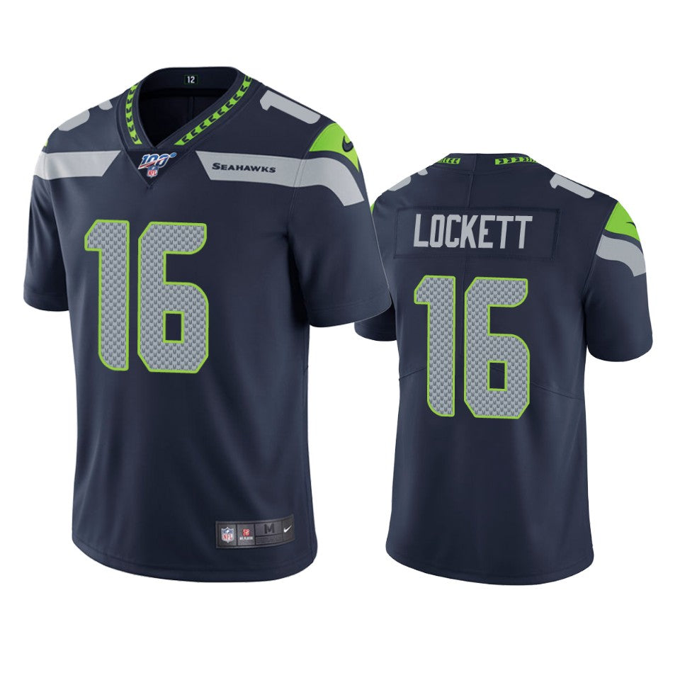 Mens Seattle Seahawks #16 Tyler Lockett Navy 2019 100th Season Vapor Untouchable Limited Stitched NFL Jersey