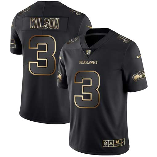Mens Seattle Seahawks #3 Russell Wilson 2019 Black Gold Edition Stitched NFL Jersey