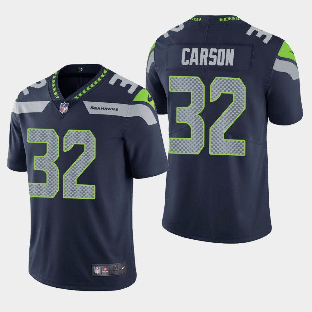 Mens Seattle Seahawks #32 Chris Carson Navy Vapor Untouchable Limited Stitched NFL Jersey