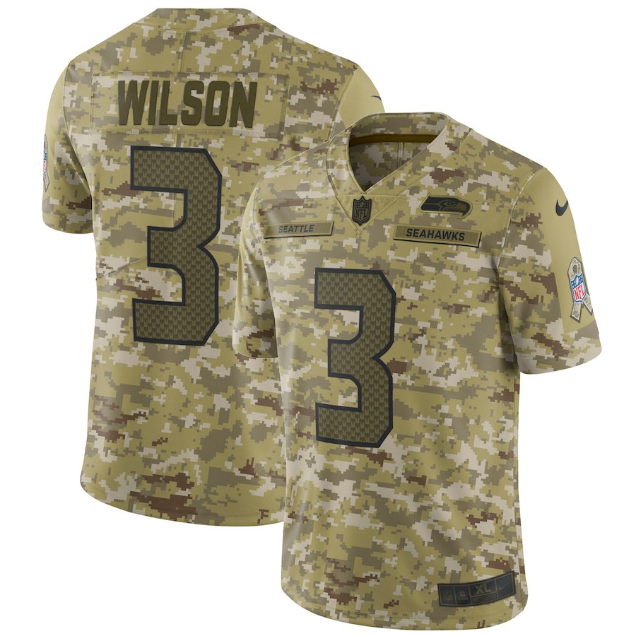 Mens Seattle Seahawks #3 Russell Wilson 2018 Camo Salute to Service Limited Stitched NFL Jersey