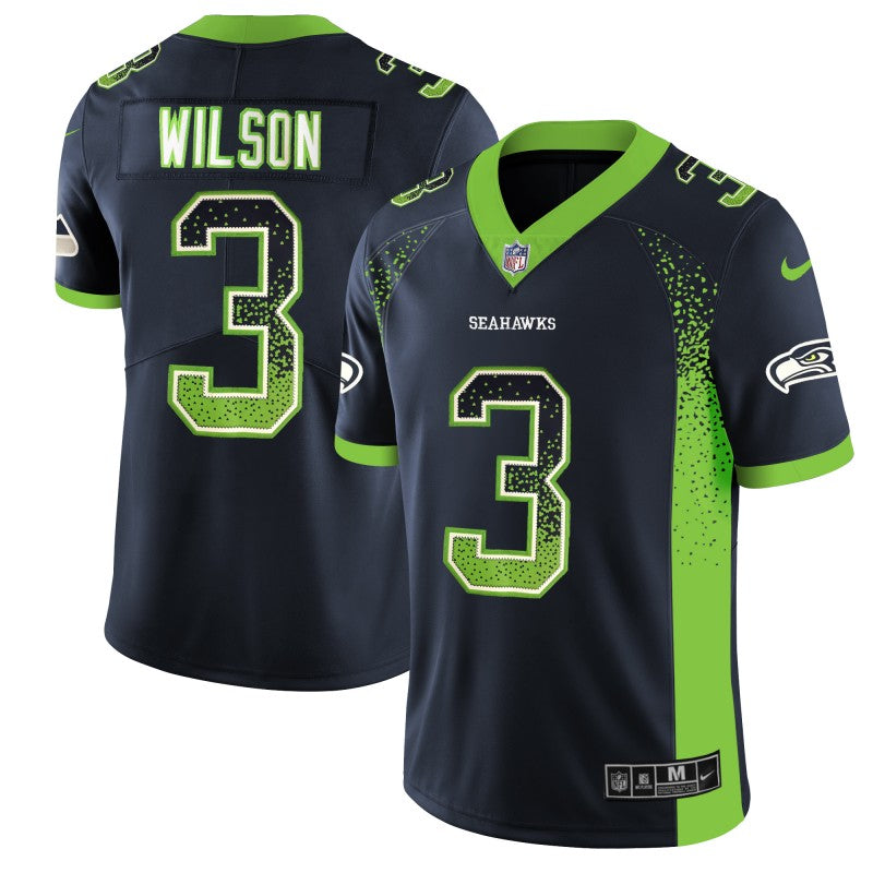 Mens Seattle Seahawks #3 Russell Wilson Navy 2018 Drift Fashion Color Rush Limited Stitched NFL Jersey
