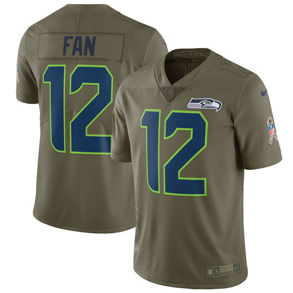 Mens Nike Seattle Seahawks #12 Fan Olive Salute To Service Limited Stitched NFL Jersey