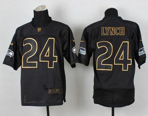 Nike Seahawks #24 Marshawn Lynch Black Gold No Fashion Mens Stitched NFL Elite Jersey
