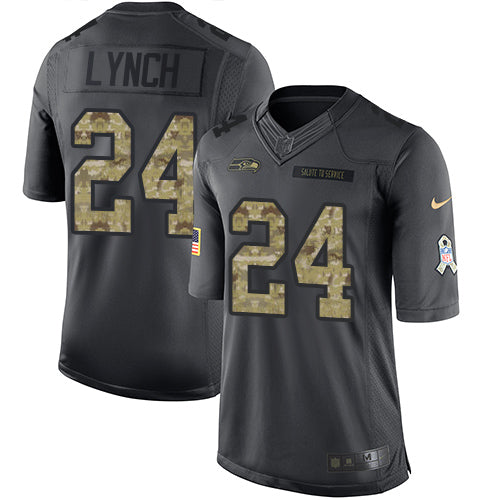 Nike Seahawks #24 Marshawn Lynch Black Mens Stitched NFL Limited 2016 Salute to Service Jersey