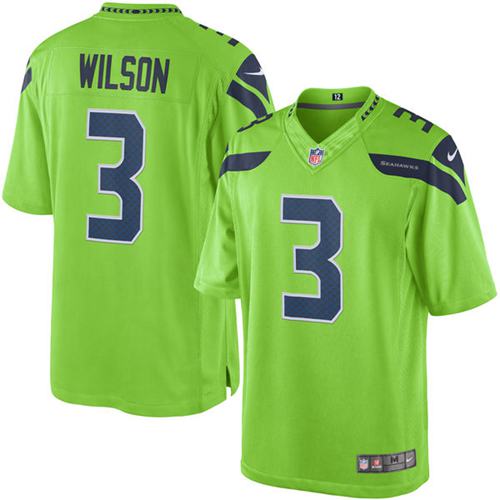 Nike Seahawks #3 Russell Wilson Green Mens Stitched NFL Limited Rush Jersey