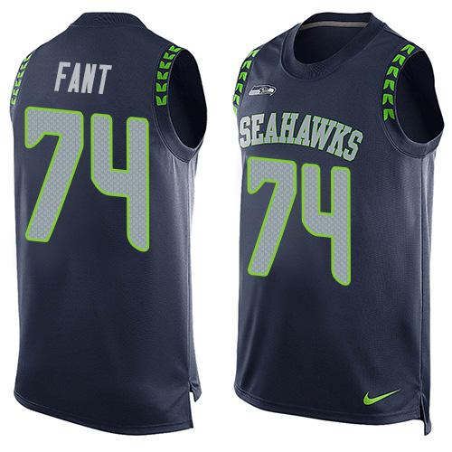 Nike Seahawks #74 George Fant Steel Blue Team Color Mens Stitched NFL Limited Tank Top Jersey