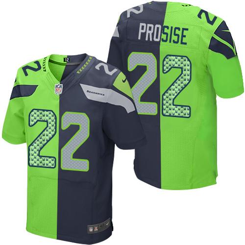 Nike Seahawks #22 C J Prosise Steel Blue/Green Mens Stitched NFL Elite Split Jersey