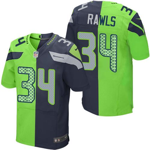 Nike Seahawks #34 Thomas Rawls Steel Blue/Green Mens Stitched NFL Elite Split Jersey