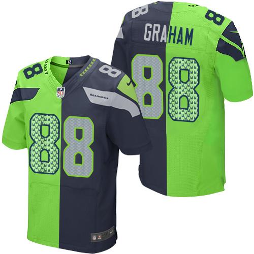 Nike Seahawks #88 Jimmy Graham Steel Blue/Green Mens Stitched NFL Elite Split Jersey