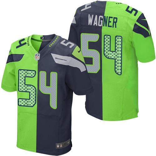 Nike Seahawks #54 Bobby Wagner Steel Blue/Green Mens Stitched NFL Elite Split Jersey