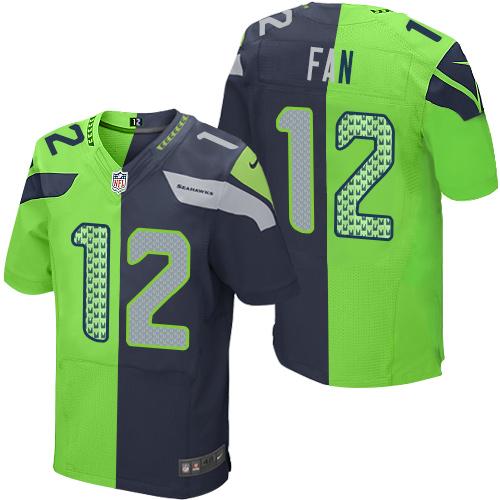 Nike Seahawks #12 Fan Steel Blue/Green Mens Stitched NFL Elite Split Jersey