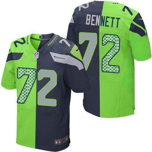 Nike Seahawks #72 Michael Bennett Steel Blue/Green Mens Stitched NFL Elite Split Jersey