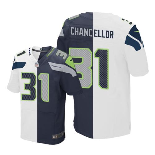 Nike Seahawks #31 Kam Chancellor White/Steel Blue Mens Stitched NFL Elite Split Jersey