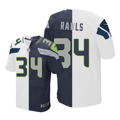Nike Seahawks #34 Thomas Rawls White/Steel Blue Mens Stitched NFL Elite Split Jersey
