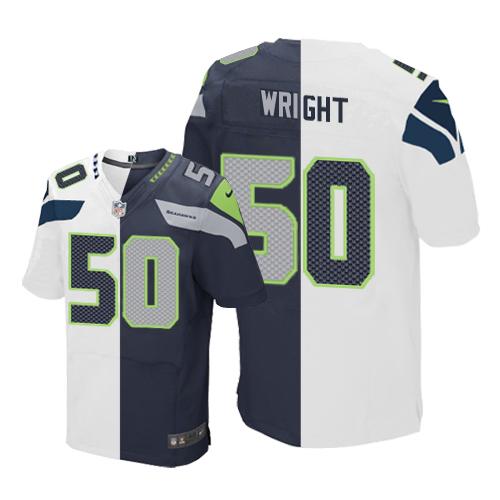 Nike Seahawks #50 KJ Wright White/Steel Blue Mens Stitched NFL Elite Split Jersey