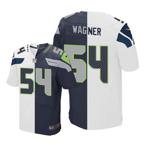 Nike Seahawks #54 Bobby Wagner White/Steel Blue Mens Stitched NFL Elite Split Jersey
