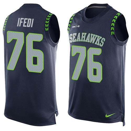 Nike Seahawks #76 Germain Ifedi Steel Blue Team Color Mens Stitched NFL Limited Tank Top Jersey