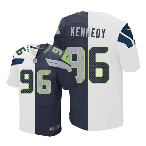 Nike Seahawks #96 Cortez Kennedy White/Steel Blue Mens Stitched NFL Elite Split Jersey