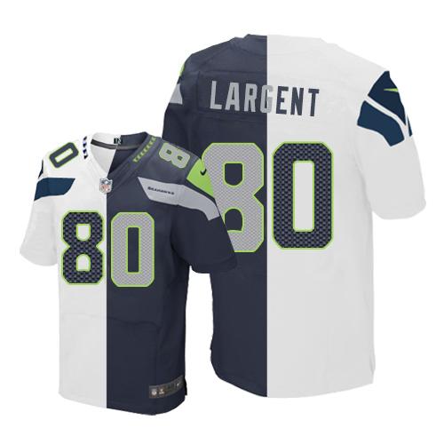 Nike Seahawks #80 Steve Largent White/Steel Blue Mens Stitched NFL Elite Split Jersey