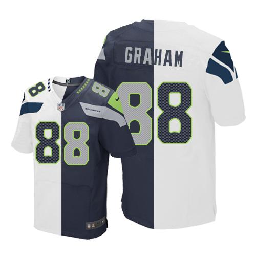 Nike Seahawks #88 Jimmy Graham White/Steel Blue Mens Stitched NFL Elite Split Jersey