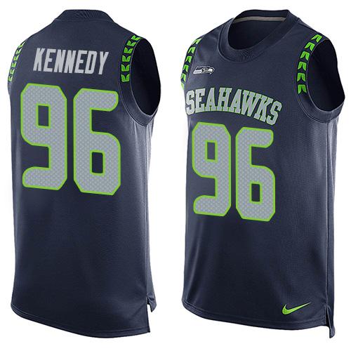Nike Seahawks #96 Cortez Kennedy Steel Blue Team Color Mens Stitched NFL Limited Tank Top Jersey