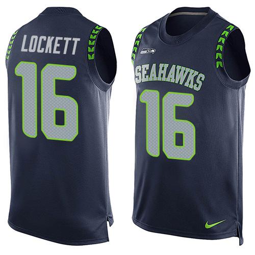 Nike Seahawks #16 Tyler Lockett Steel Blue Team Color Mens Stitched NFL Limited Tank Top Jersey