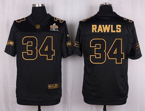 Nike Seahawks #34 Thomas Rawls Black Mens Stitched NFL Elite Pro Line Gold Collection Jersey
