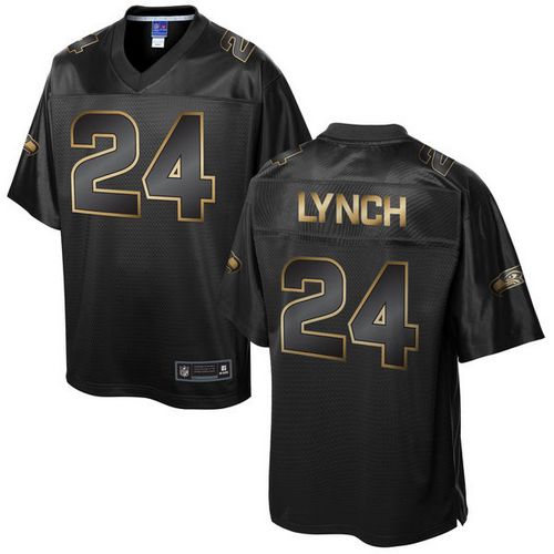 Nike Seahawks #24 Marshawn Lynch Pro Line Black Gold Collection Mens Stitched NFL Game Jersey