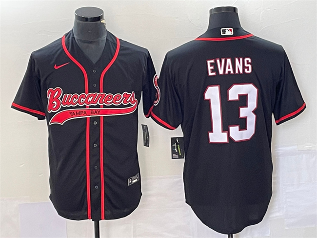 Mens Tampa Bay Buccaneers #13 Mike Evans Black Cool Base Stitched Baseball Jersey