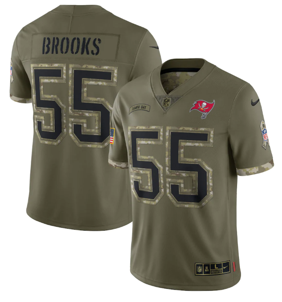 Mens Tampa Bay Buccaneers #55 Derrick Brooks Olive 2022 Salute To Service Limited Stitched Jersey