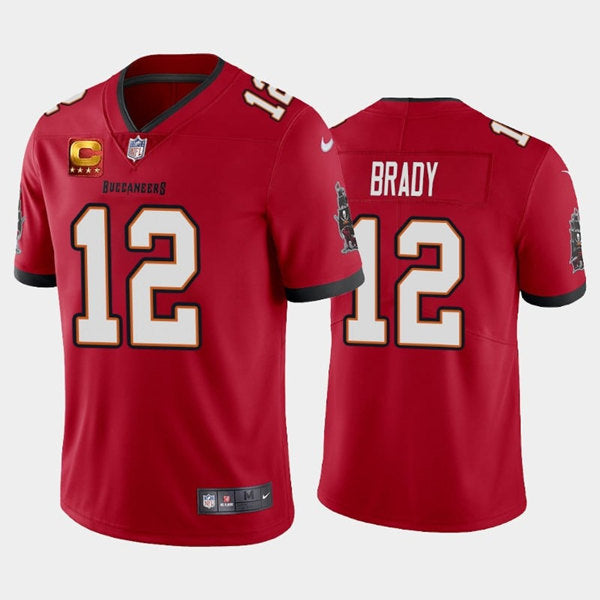 Mens Tampa Bay Buccaneers #12 Tom Brady Red With C Patch Vapor Untouchable Limited Stitched Jersey