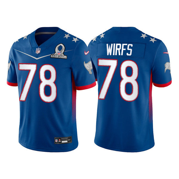 Mens Tampa Bay Buccaneers #78 Tristan Wirfs 2022 Royal NFC Pro Bowl Stitched Jersey