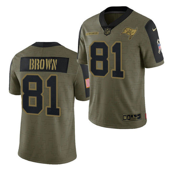 Mens Tampa Bay Buccaneers #81 Antonio Brown 2021 Olive Salute To Service Limited Stitched Jersey