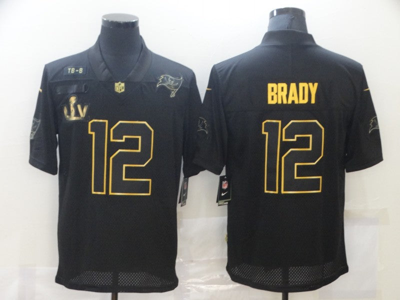 Mens Tampa Bay Buccaneers #12 Tom Brady 2020 Black/Gold Salute To Service With Super Bowl Patch Limited Stitched Jersey