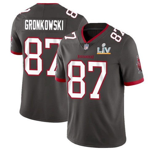 Mens Tampa Bay Buccaneers #87 Rob Gronkowski Grey 2021 Super Bowl LV Limited Stitched Jersey