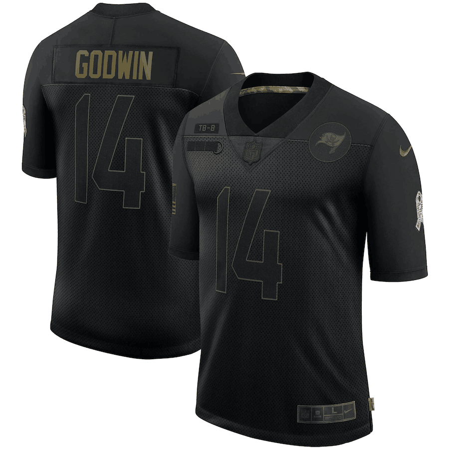 Mens Tampa Bay Buccaneers #14 Chris Godwin Black 2020 Salute To Service Limited Stitched Jersey