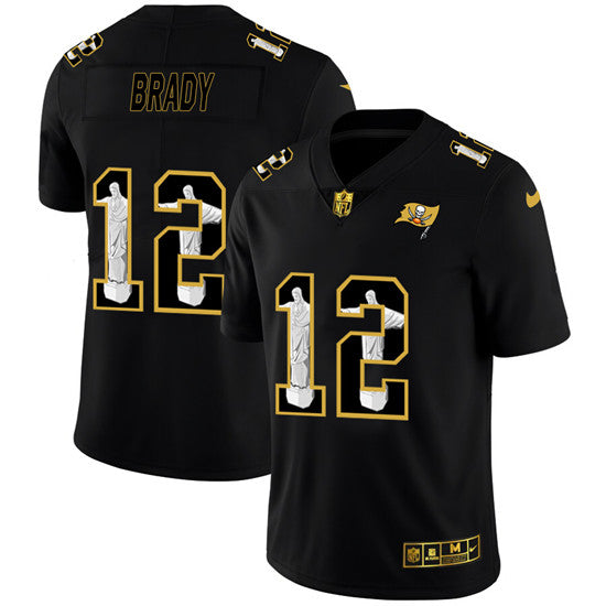 Mens Tampa Bay Buccaneers #12 Tom Brady 2020 Black Jesus Faith Edition Limited Stitched Jersey