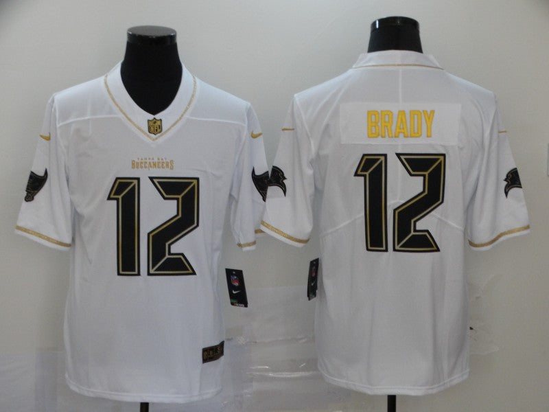 Mens Tampa Bay Buccaneers #12 Tom Brady White Golden Stitched NFL Jersey