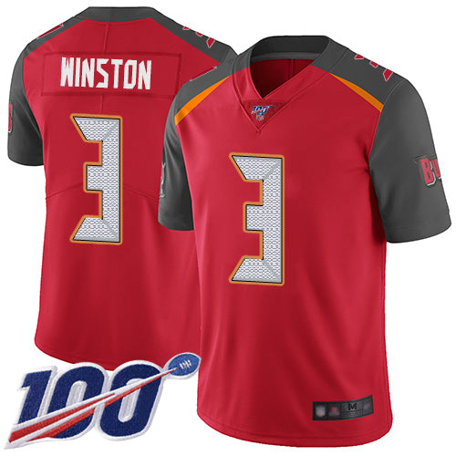Mens Tampa Bay Buccaneers #3 Jameis Winston Red 2019 100th Season Vapor Untouchable Limited Stitched NFL Jersey