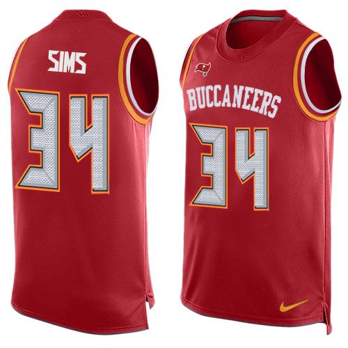 Nike Buccaneers #34 Charles Sims Red Team Color Mens Stitched NFL Limited Tank Top Jersey