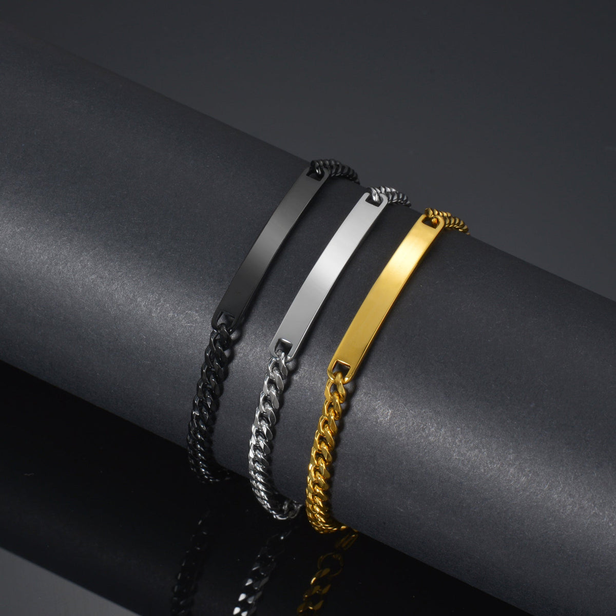 IL - Custom Engraved Bracelet (Adjustable Cuban Figaro Chain)