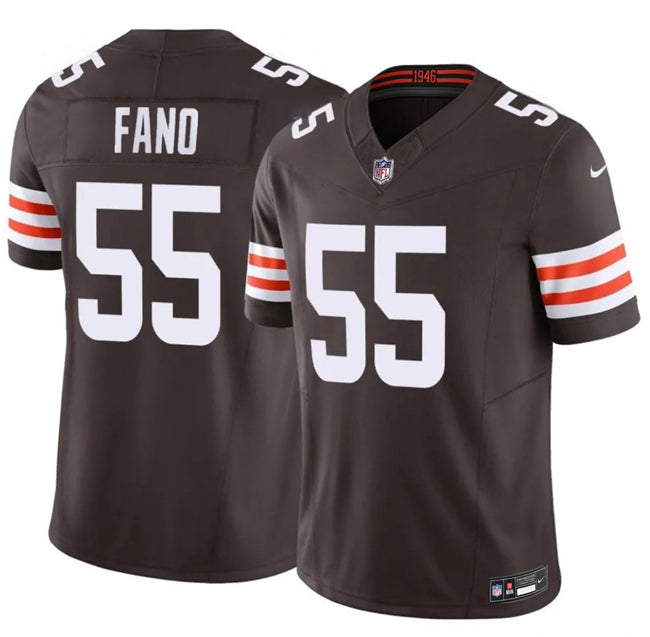Mens Cleveland Browns #55 Spencer Fano Brown 2026 Draft FUSE Vapor Limited Stitched Football Jersey
